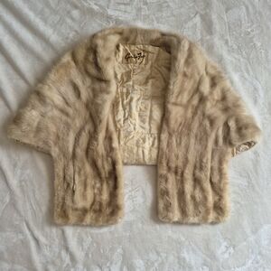 Mink Genuine Fur Shawl in Beige Pearl Toronto Wedding Cape Coverall Women Coat
